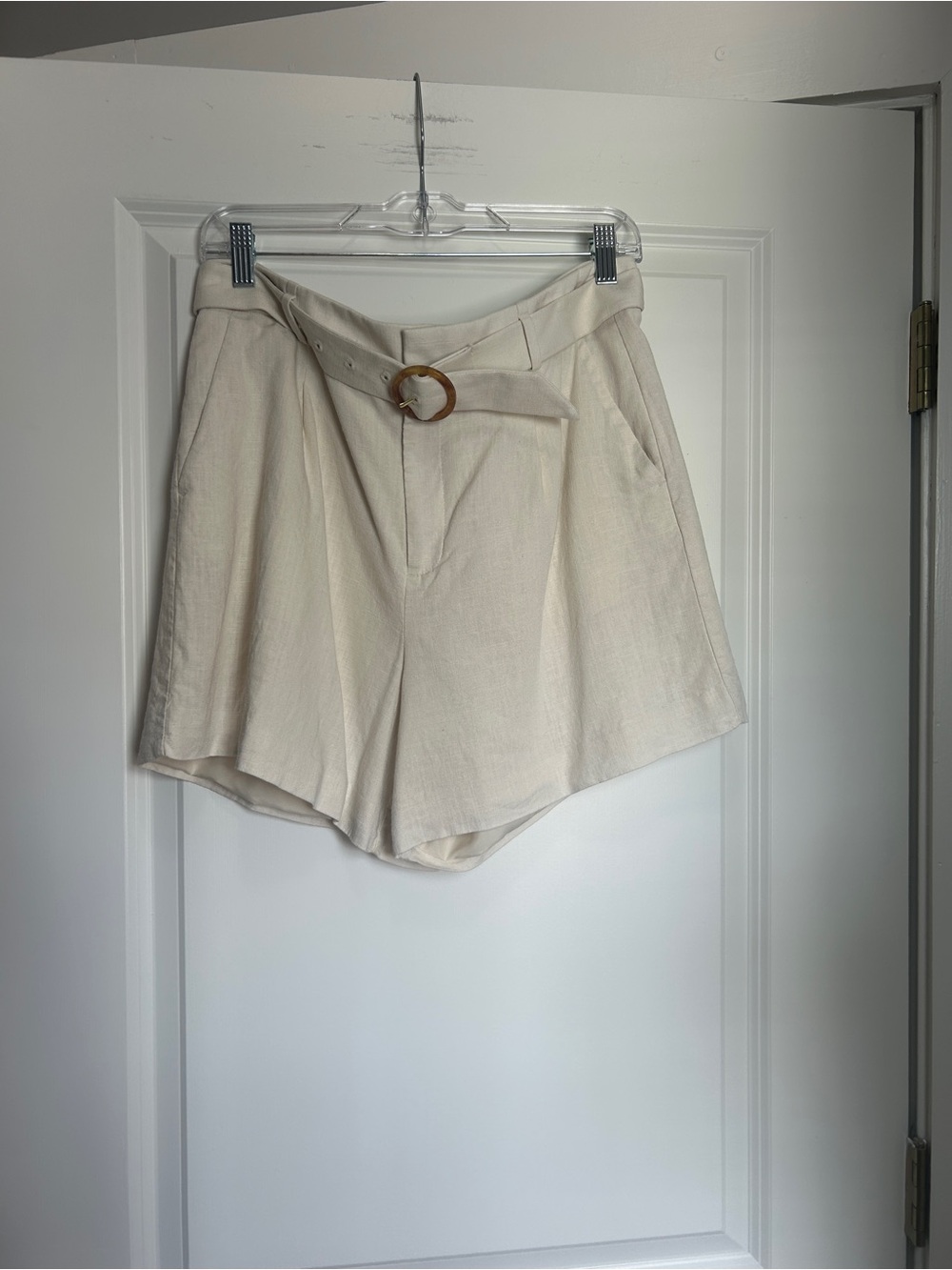 J. Crew Cream Belted High-Rise Linen-Blend Shorts